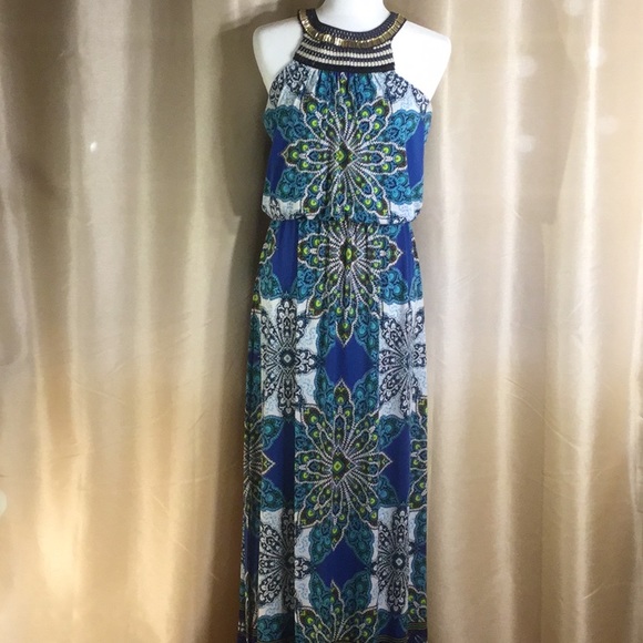 EUC Dress Barn Jeweled Printed Maxi Dress, 8 - Picture 1 of 8